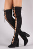 Suede Lace Up Chunky Heeled Over-The-Knee Boots