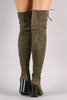 Suede Lace Up Chunky Heeled Over-The-Knee Boots