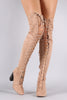 Suede Lace Up Chunky Heeled Over-The-Knee Boots