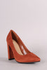 Suede Pointy Toe Chunky Heel Pump