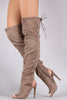 Qupid Suede Peep Toe Over the Knee Boots