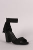 Breckelle Suede Tassel Ankle Cuff Open Toe Chunky Heel