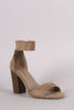 Breckelle Suede Tassel Ankle Cuff Open Toe Chunky Heel