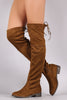 Round Toe Drawstring Tie Riding Suede Over-The-Knee Boots