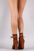Suede Peep Toe Lace Up Chunky Heeled Ankle Boots