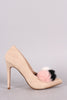 Multi Colored Pom Pom Suede Pointed Toe Heels