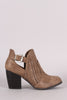 Qupid Perforated Buckle Distressed Chunky Heeled Booties