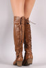 Back Corset Lace Up Chunky Heeled Over-The-Knee Boots