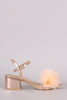 Fur Open Toe Ankle Strap Block Heeled Sandal