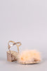 Fur Open Toe Ankle Strap Block Heeled Sandal