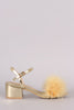 Fur Open Toe Ankle Strap Block Heeled Sandal