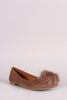 Vegan Suede Furry Pom Pom Ballet Flat
