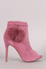Shoe Republic LA Suede Pompom Stiletto Ankle Boots