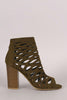 Bamboo Suede Caged Cutout Chunky Heeled Booties