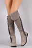 Suede Side Fur Trim Lace Up Riding Boots