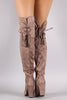 Bamboo Suede Back Tassel Lace Up Chunky Heeled Boots