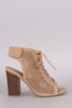 Bamboo Perforated Nubuck Lace Up Chunky Heeled Mule Booties