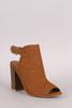 Bamboo Suede Peep Toe Slingback Chunky Heeled Mule Booties