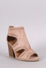 Qupid Perforated Cutout Suede Chunky Heel