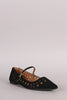 Qupid Laser Cutout Nubuck Pointy Toe Mary Jane Flat