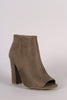 Bamboo Plain Suede Peep Toe Chunky Heeled Booties