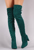 Suede Drawstring Tie Almond Toe Thick Heeled Boots