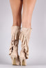 Suede Ruffle Pointy Toe Cutout Knee High Boots