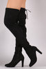 Suede Drawstring-Tie Thick Heeled Over-The-Knee Boots