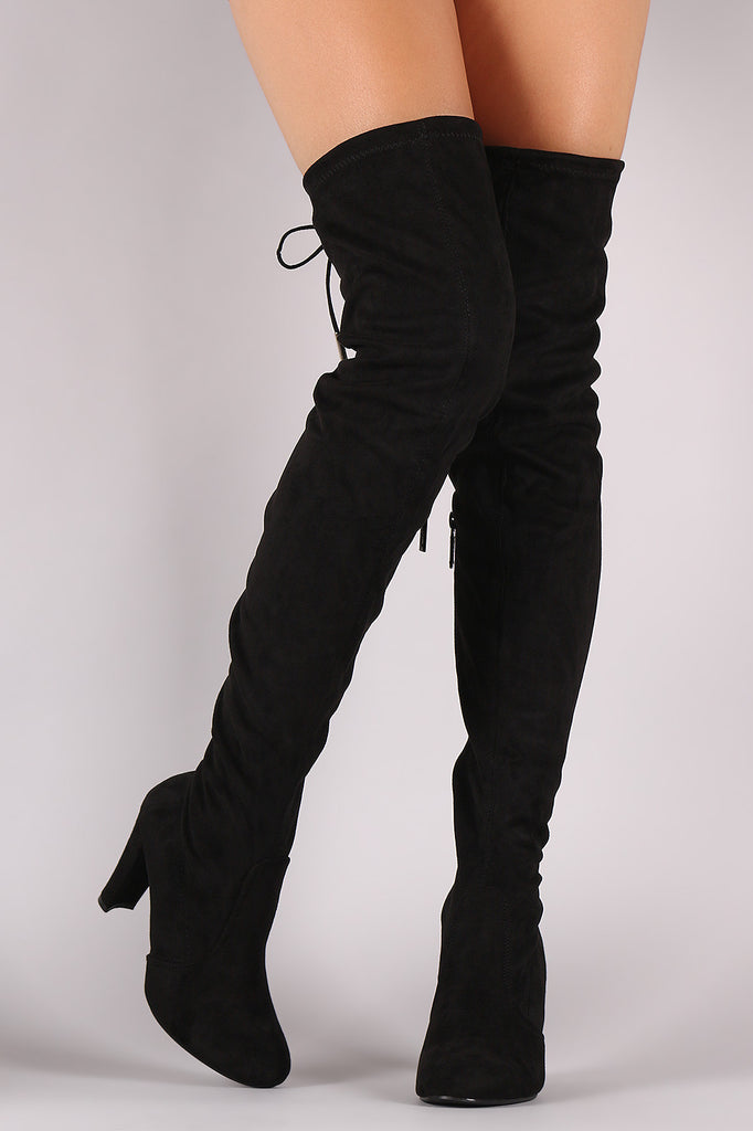 Suede Drawstring-Tie Thick Heeled Over-The-Knee Boots