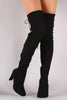 Suede Drawstring-Tie Thick Heeled Over-The-Knee Boots