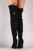 Suede Drawstring-Tie Thick Heeled Over-The-Knee Boots
