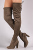 Suede Drawstring-Tie Thick Heeled Over-The-Knee Boots