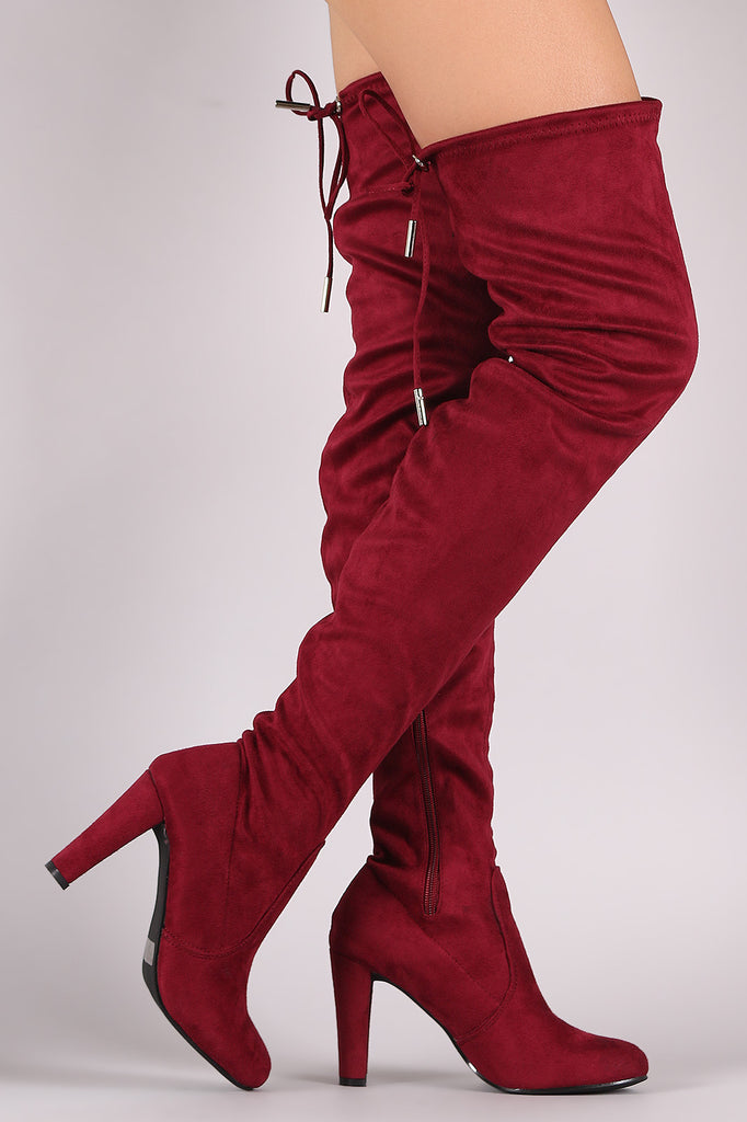 Suede Drawstring-Tie Thick Heeled Over-The-Knee Boots