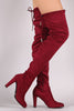Suede Drawstring-Tie Thick Heeled Over-The-Knee Boots