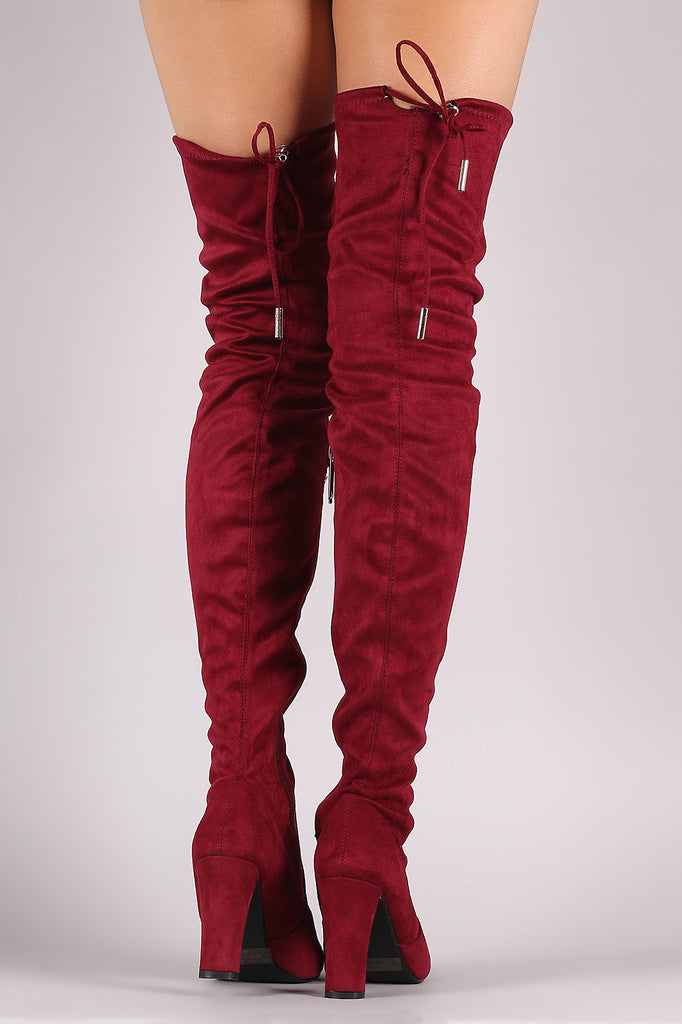 Suede Drawstring-Tie Thick Heeled Over-The-Knee Boots