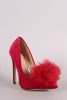 Fur Pom Pom Velvet Pointy Toe Stiletto Pump