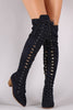 Corset Lace Almond Toe Fitted OTK Boots
