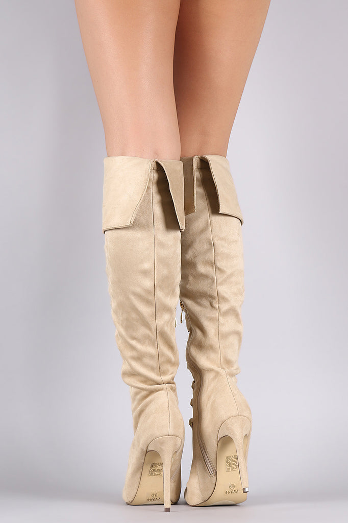 Suede Pointy Toe Lace Up Stiletto Over-The-Knee Boots