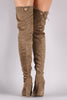 Wild Diva Lounge Suede Drawstring-Tie Heeled Over-The-Knee Boots