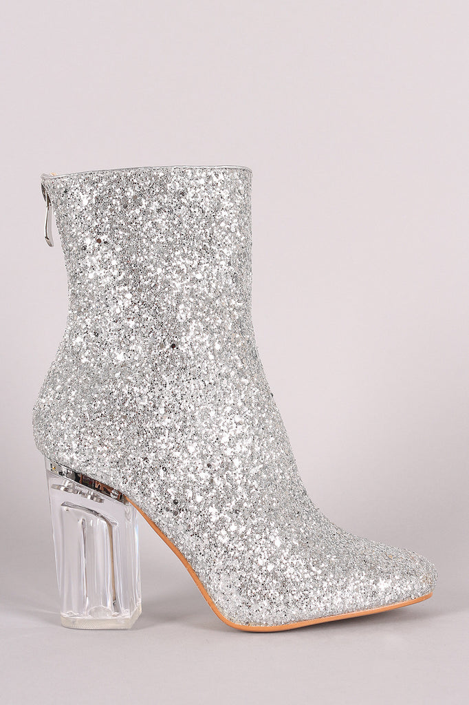 Glitter Chunky Lucite Heeled Ankle Boots