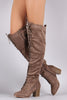 Over The Knee Lace Up Almond Toe Chunky Boots