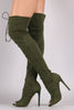 Liliana Elastane Fitted OTK Peep Toe Stiletto Boots