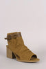 Qupid Suede Ruched Buckle Block Heeled Mule Booties