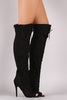 Qupid Lace Up Perforated OTK Stiletto Boots