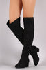 Suede Cuff Back-Slit Block Heeled Over-The-Knee Boots