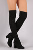 Shoe Republic LA Fitted Suede Block Heeled Over-The-Knee Boots