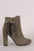 Bamboo Suede Knotted Side Fringe Chunky Heeled Booties