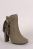 Bamboo Suede Knotted Side Fringe Chunky Heeled Booties