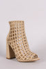 Nubuck Chunky Heeled Peep Toe Cage Booties