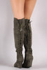 Suede Over-The-Knee Back Corset Wedge Boots
